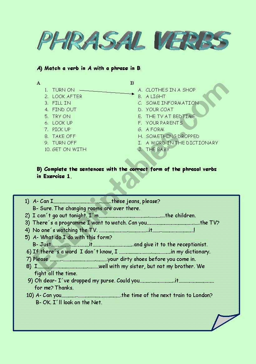 PHRASAL VERBS worksheet