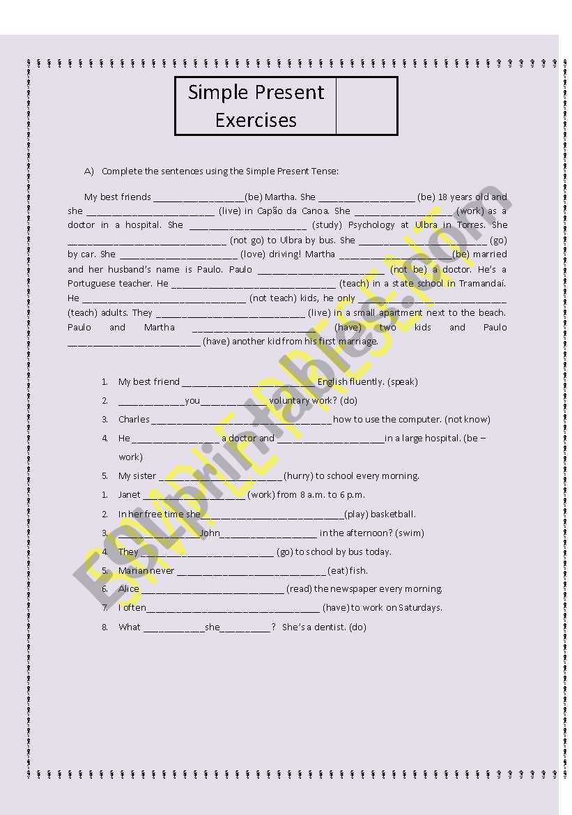 Simple Present Test worksheet