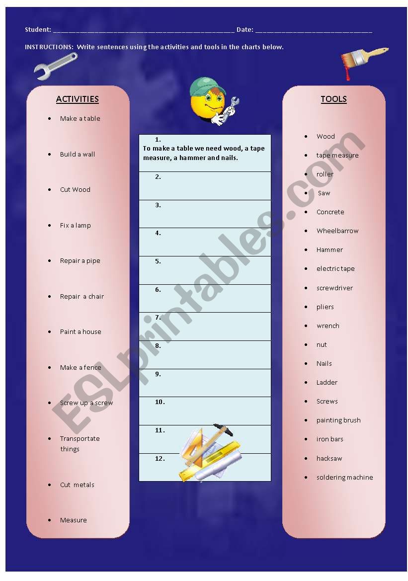 TOOLS & ACTIVITIES worksheet