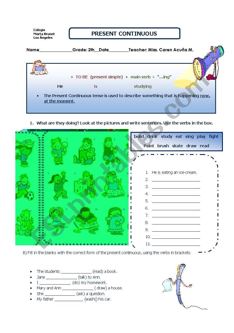 tiempo presente continuo worksheet