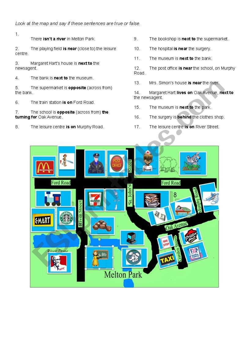 READING A MAP worksheet