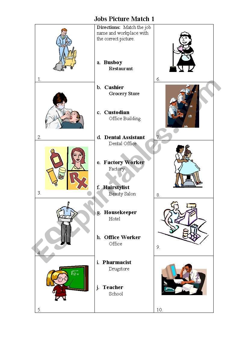 Jobs Picture Match 1 of 2 worksheet