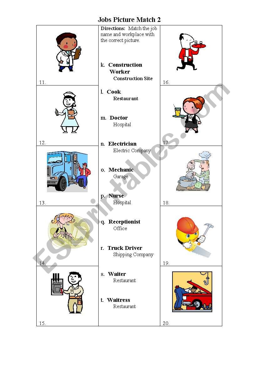 Jobs Picture Match 2 of 2 worksheet