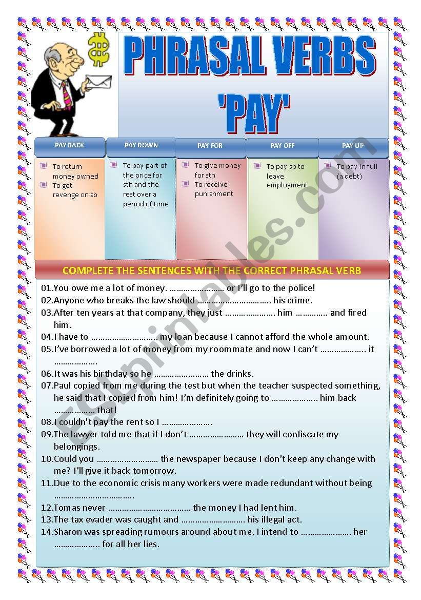 PHRASAL VERBS: PAY worksheet