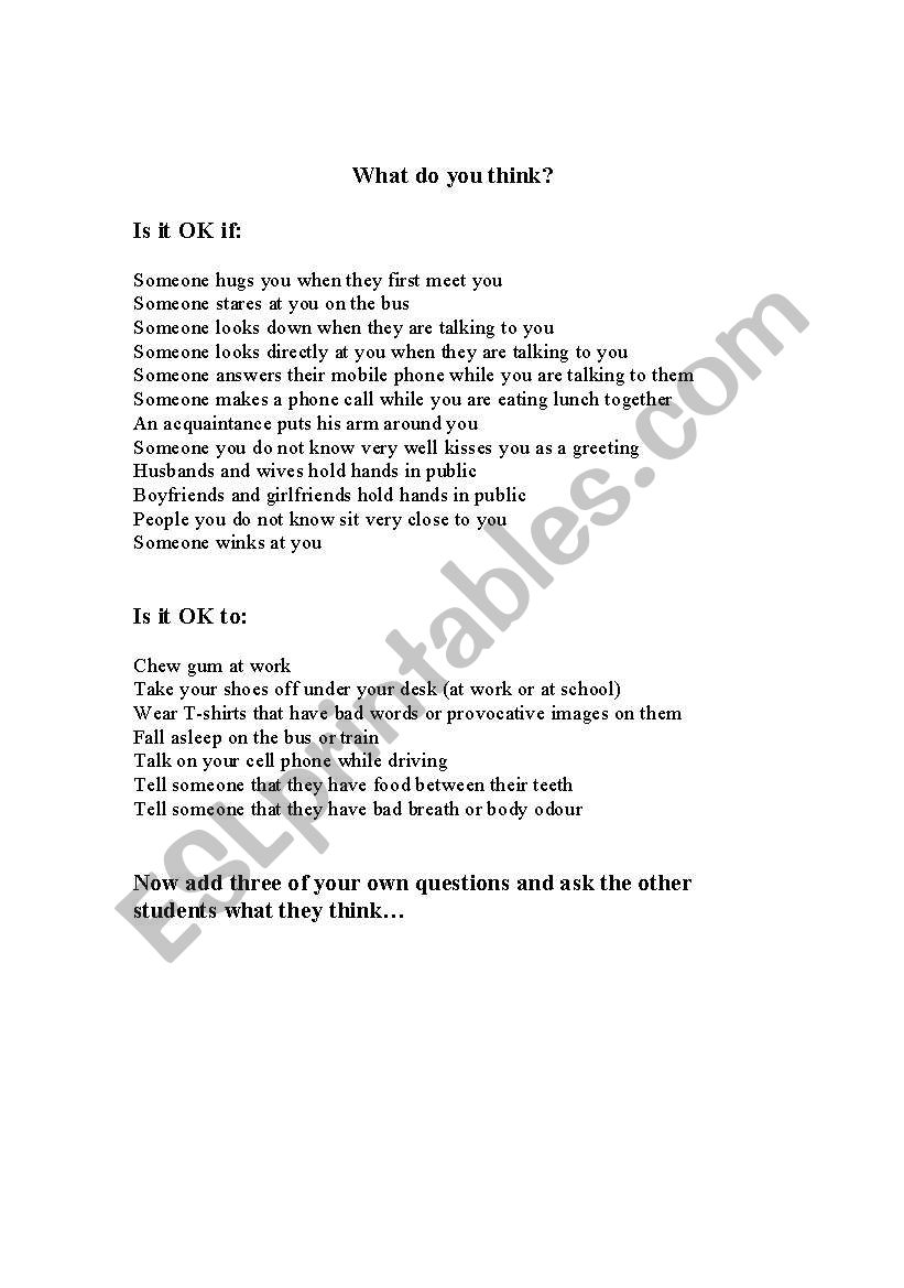 What Do You Think? worksheet