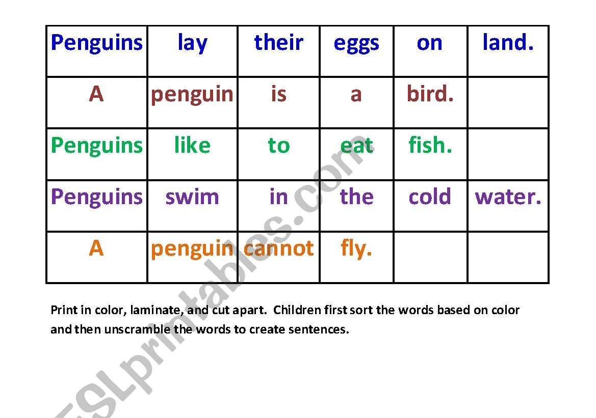 Penguins - Sentence Unscramble