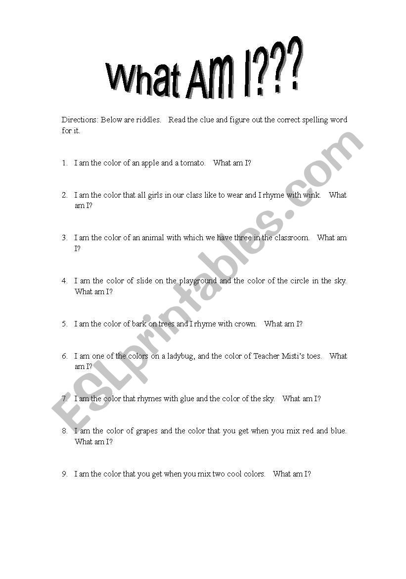 Spelling Riddles worksheet