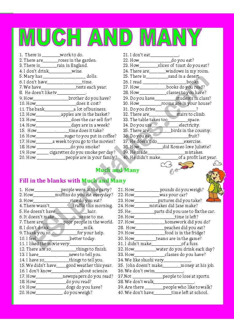 MUCH AND MANY worksheet