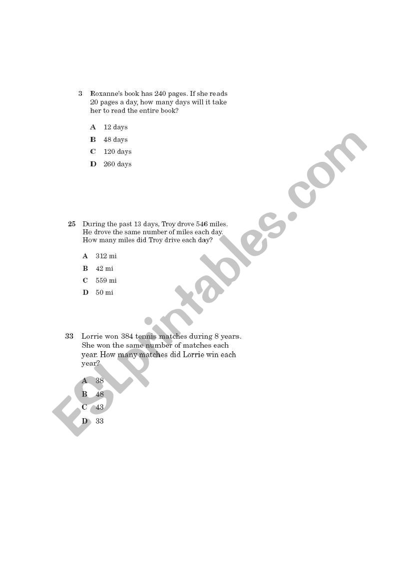 TAKS 5th Grade Math worksheet