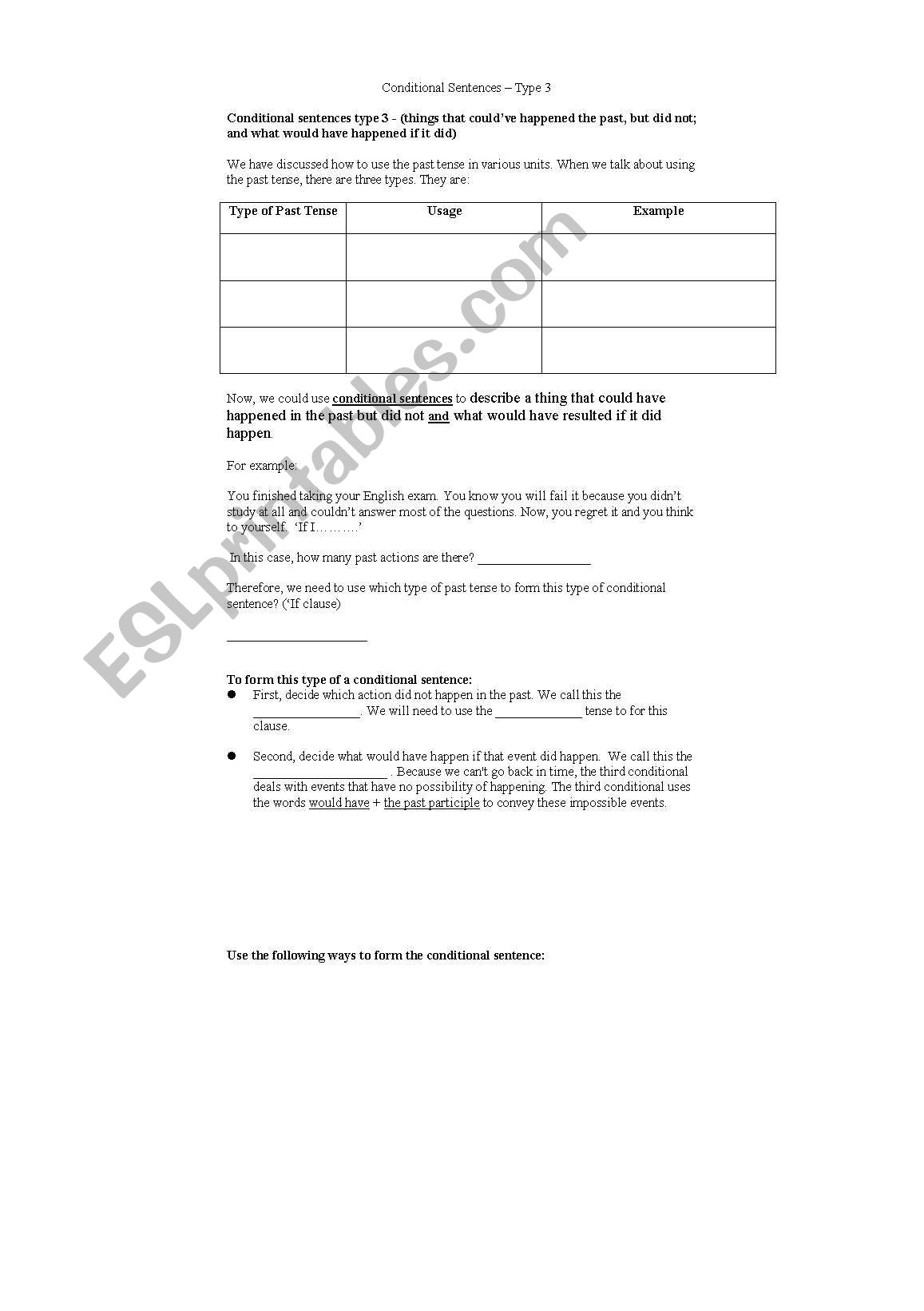 Conditionals Type 3 worksheet