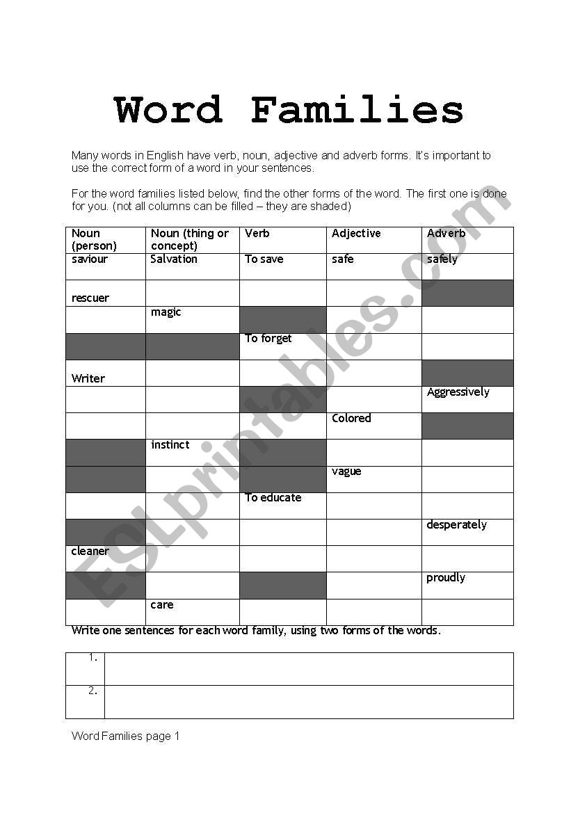 Word Families worksheet