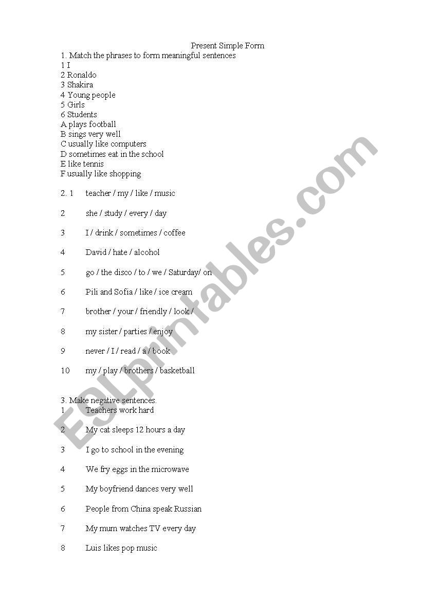 Present Simple Test worksheet