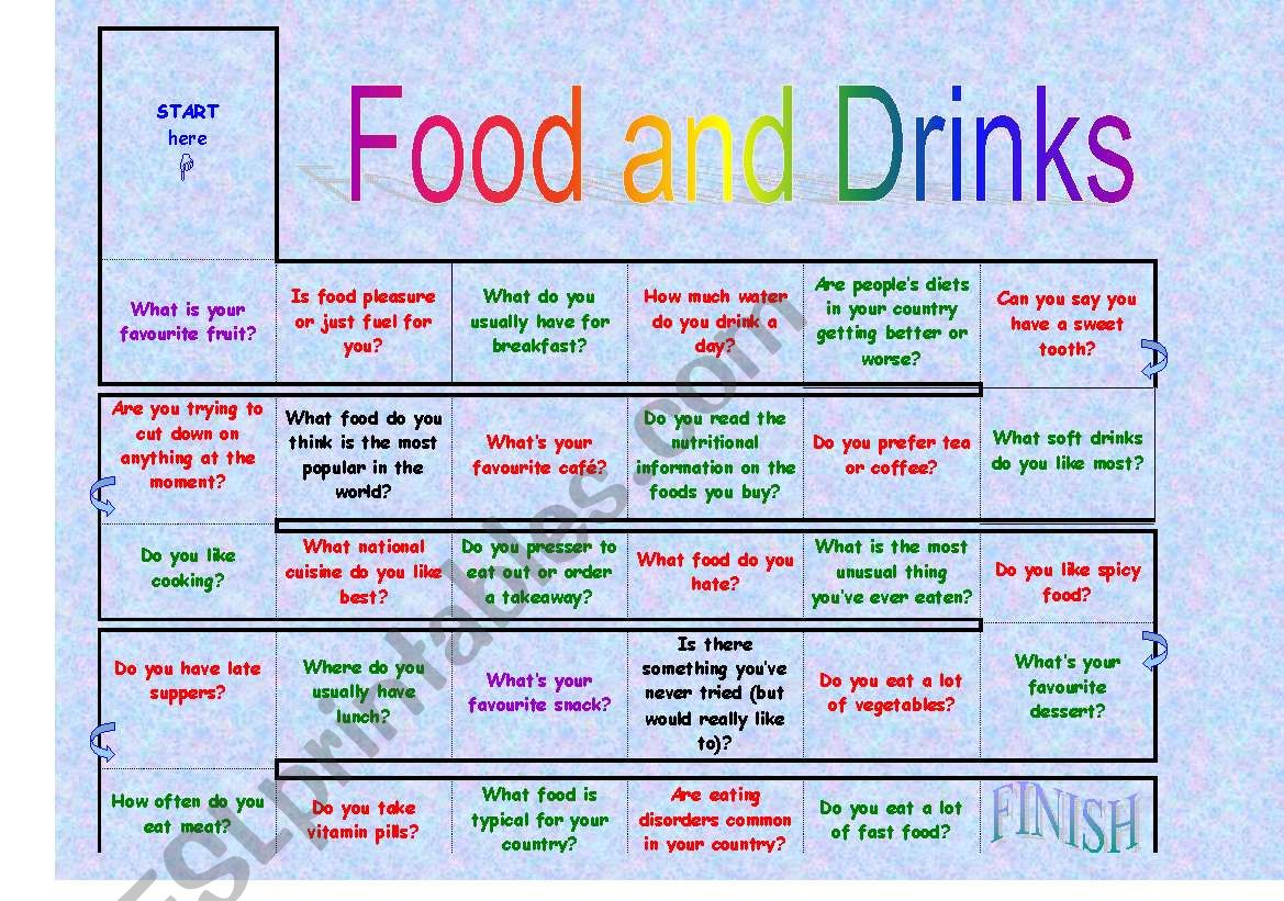 Food and Drinks board game worksheet