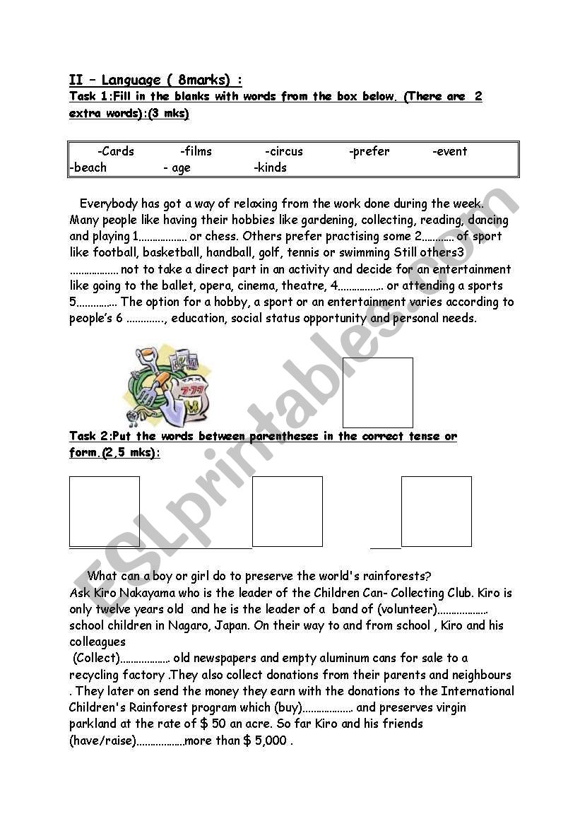 voluntary work-entertainment worksheet