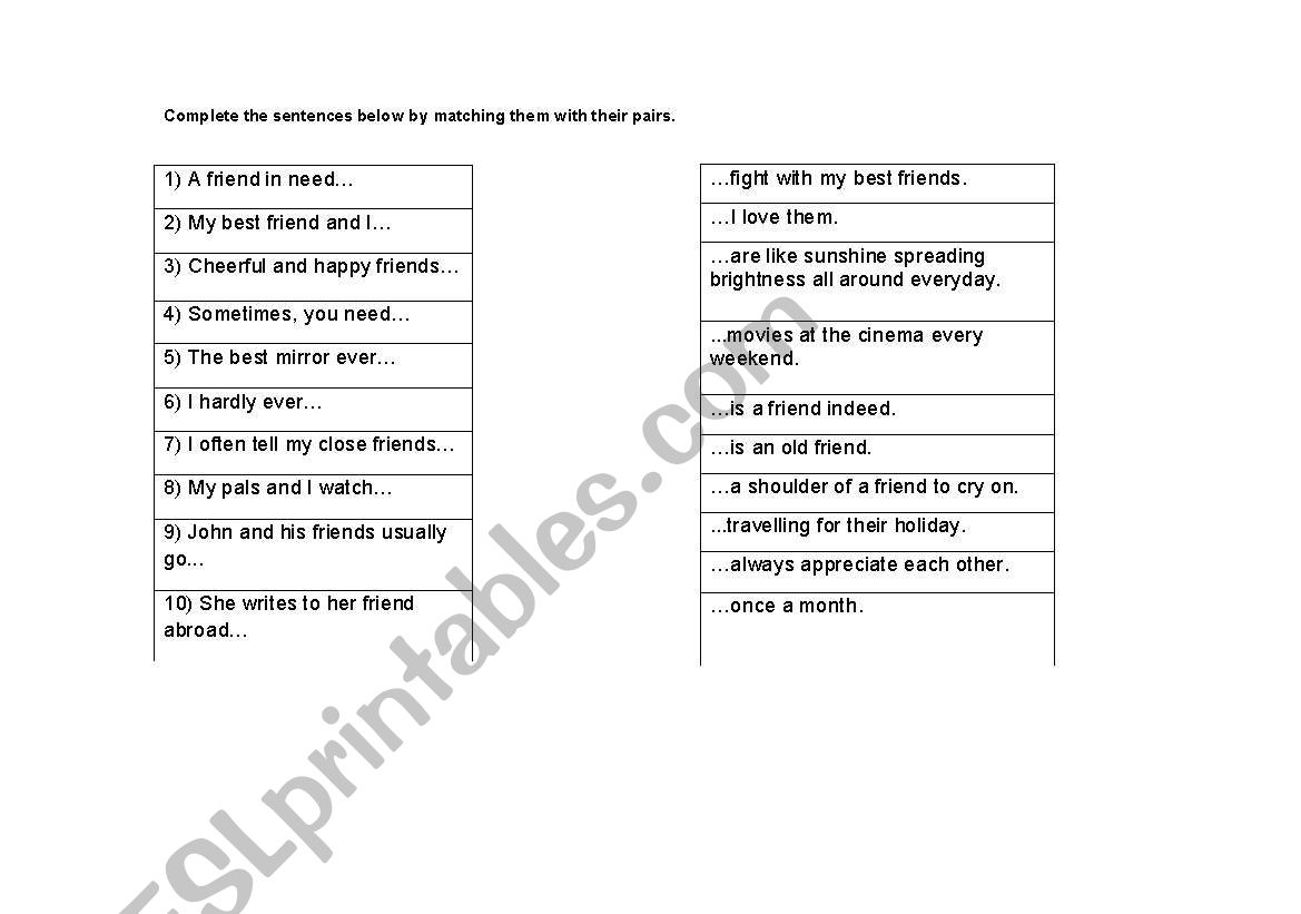 Worksheet - Friendship worksheet