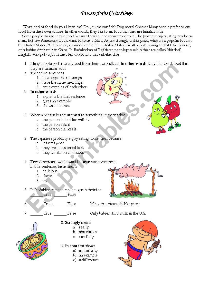Food and culture worksheet