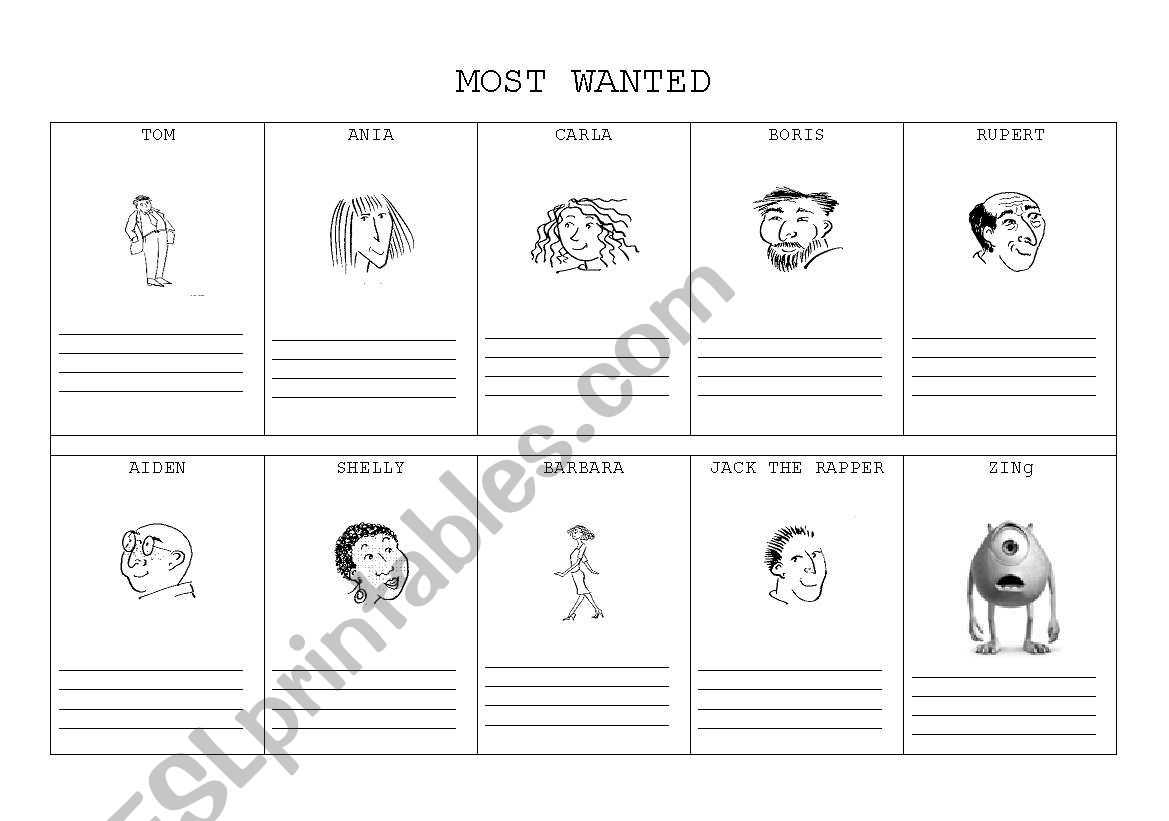 Most wanted worksheet