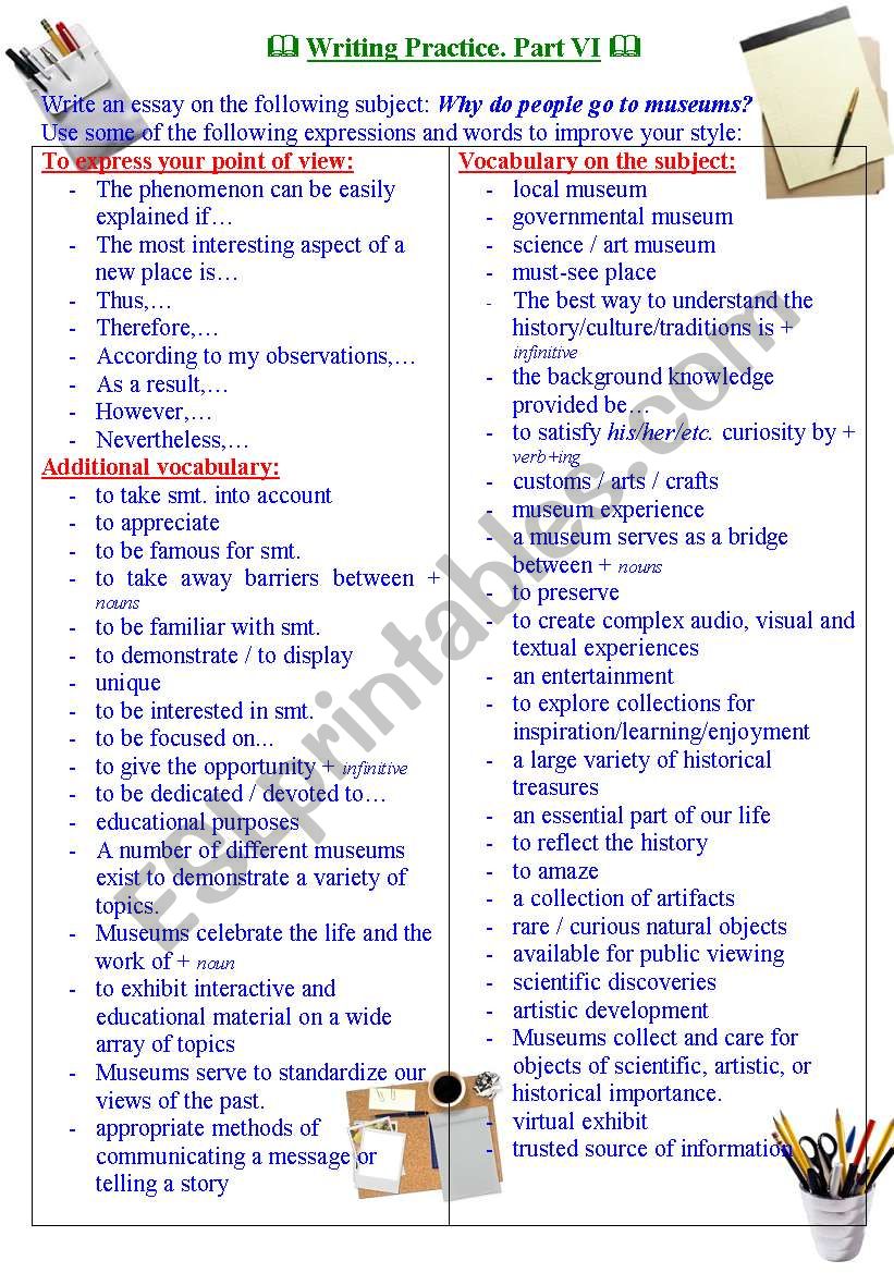 Writing practice for TOEFL/IELTS exams. Useful expressions and vocabulary. Part VI.