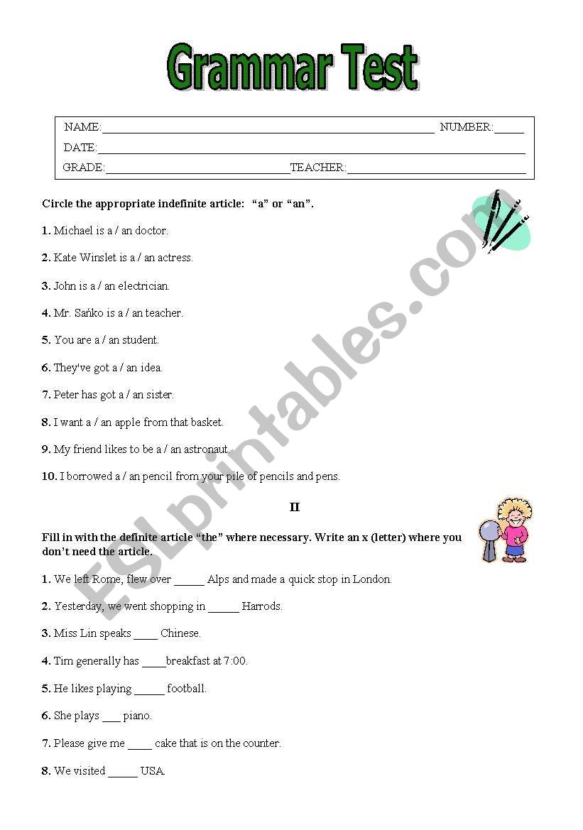 Grammar Test worksheet