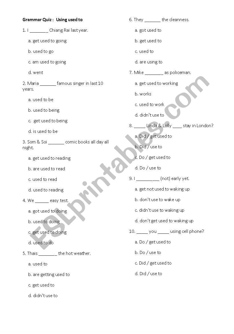 Used to exercise worksheet