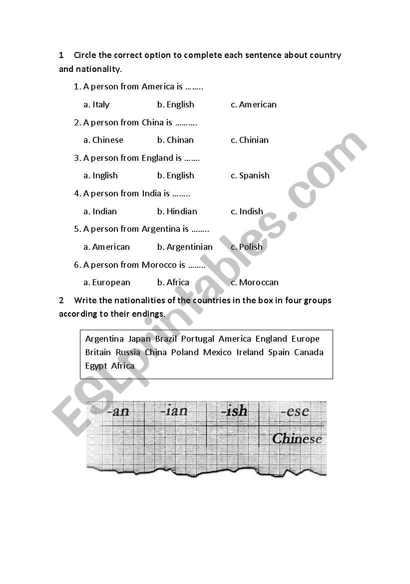 Countries-nationalities worksheet