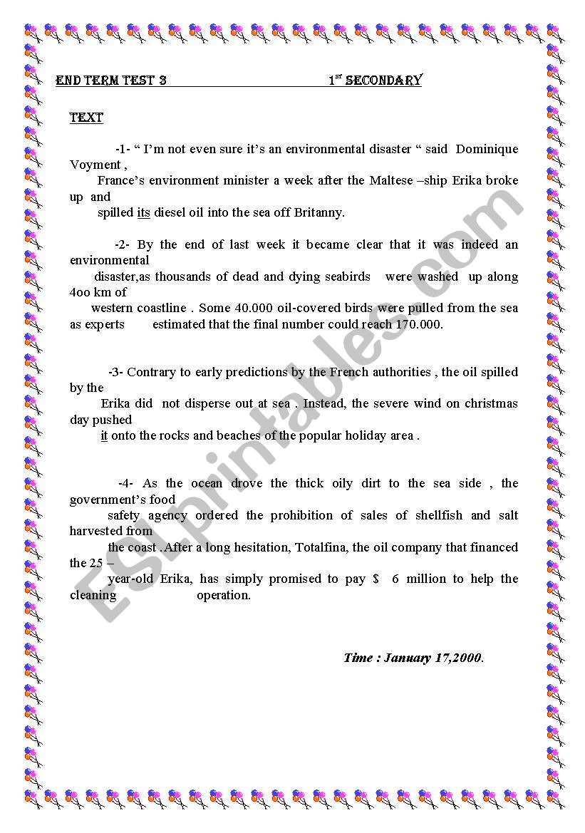 End Term Test  3          1st Sscondary