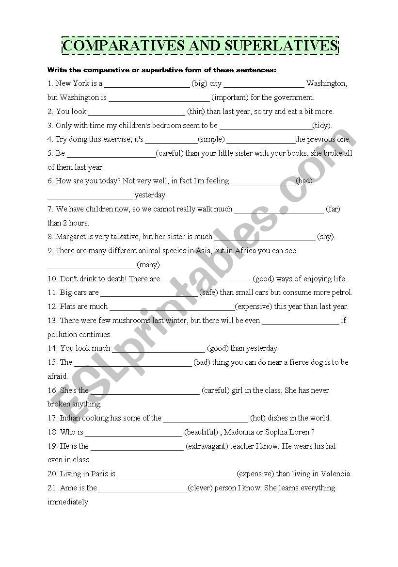 COMPARATIVES AND SUPERLATIVES worksheet