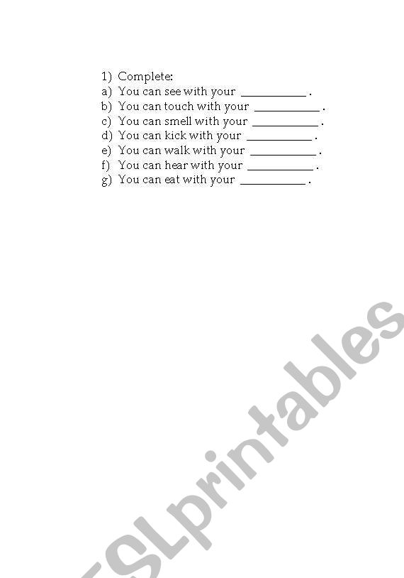 body parts worksheet