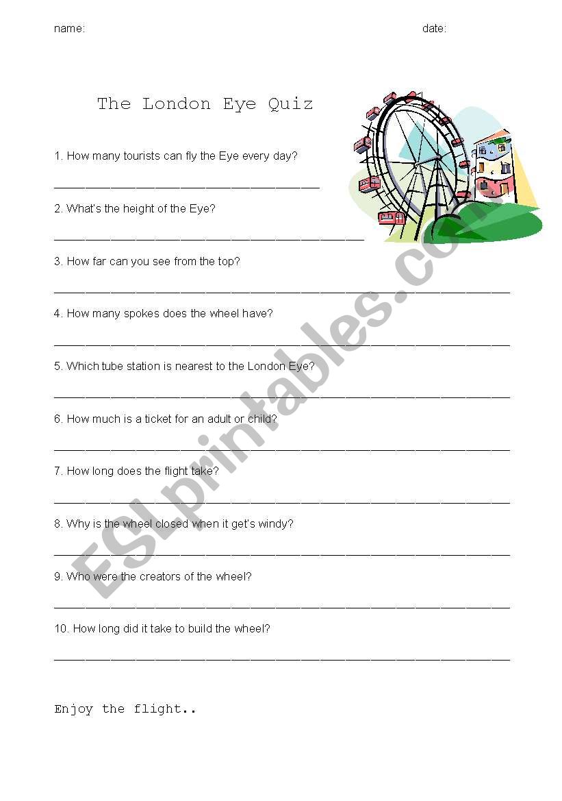 London Eye worksheet