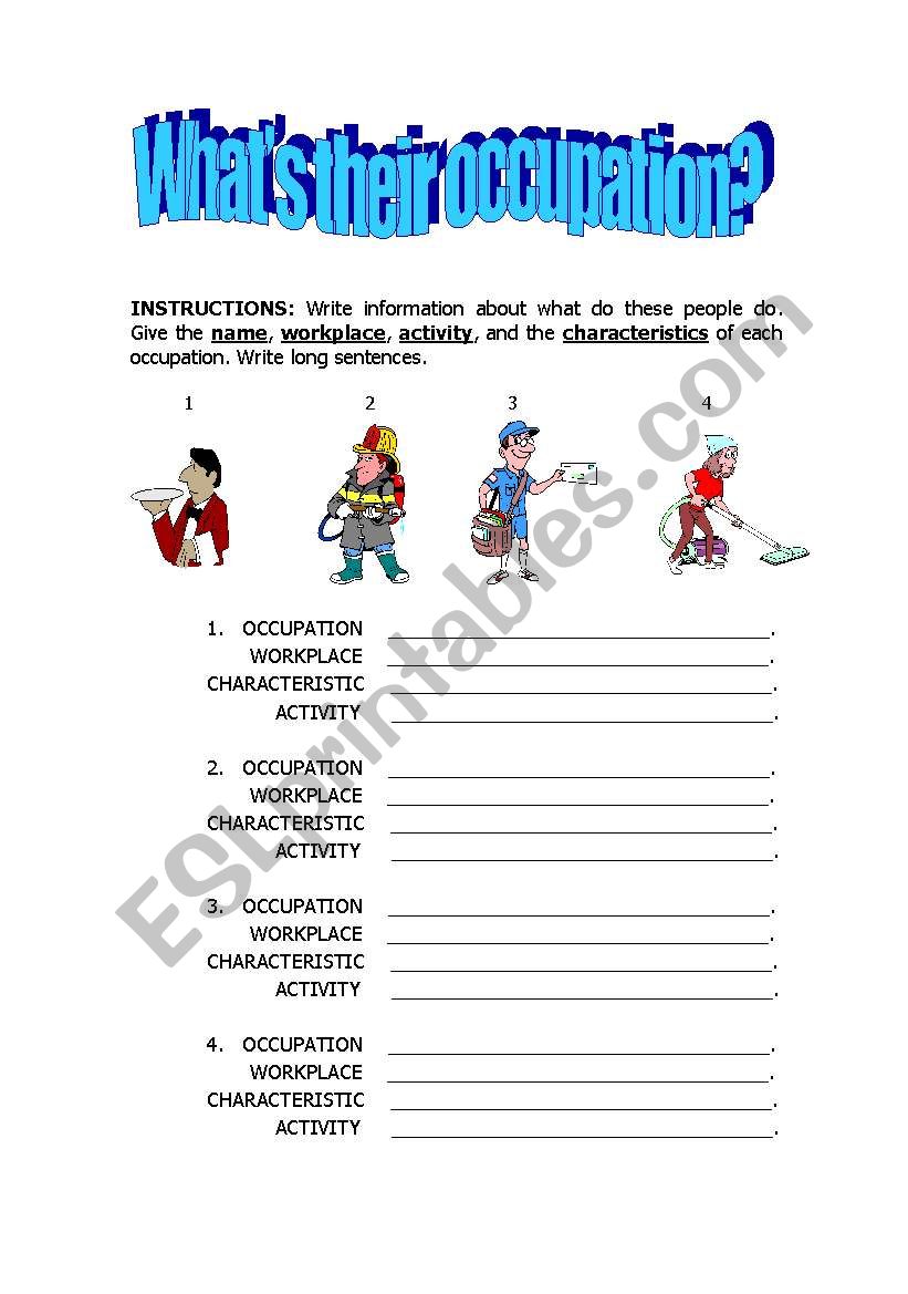 Describing occupations worksheet