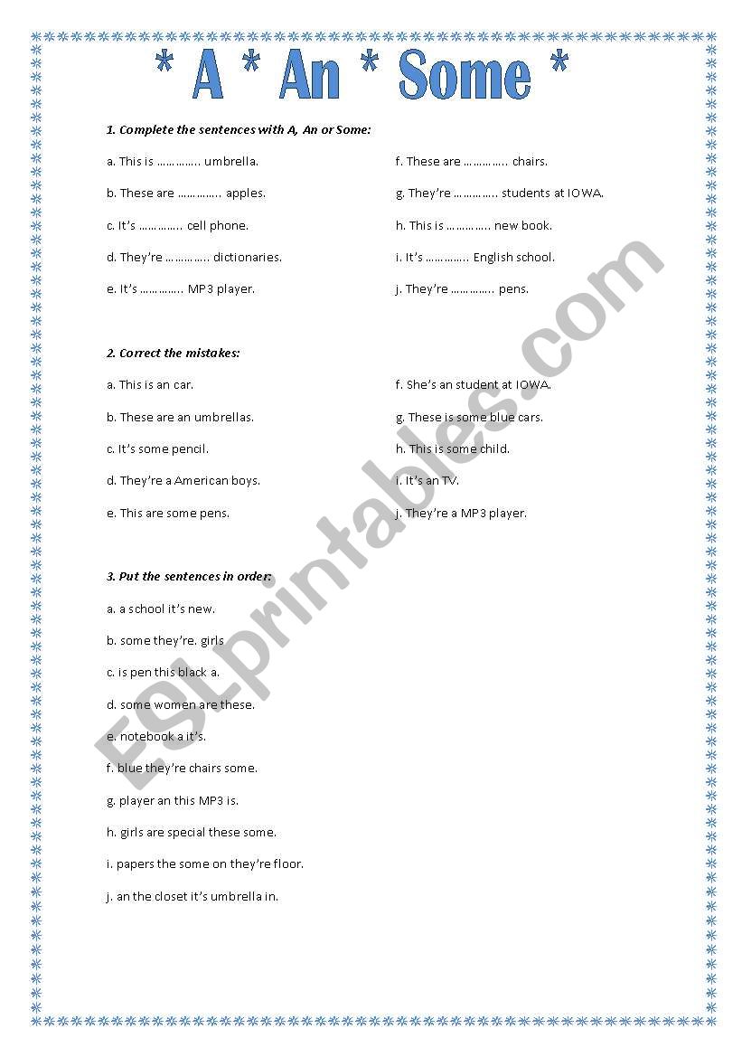 A, An or Some worksheet