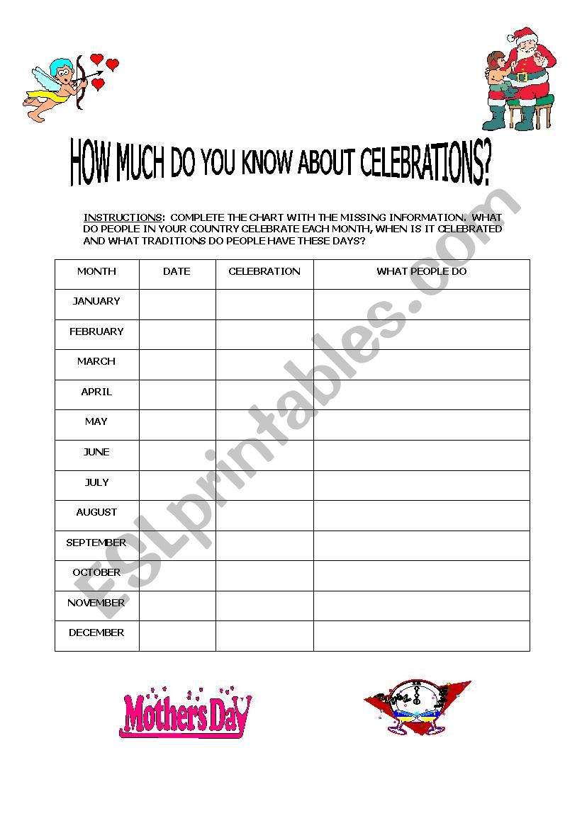 Holidays worksheet