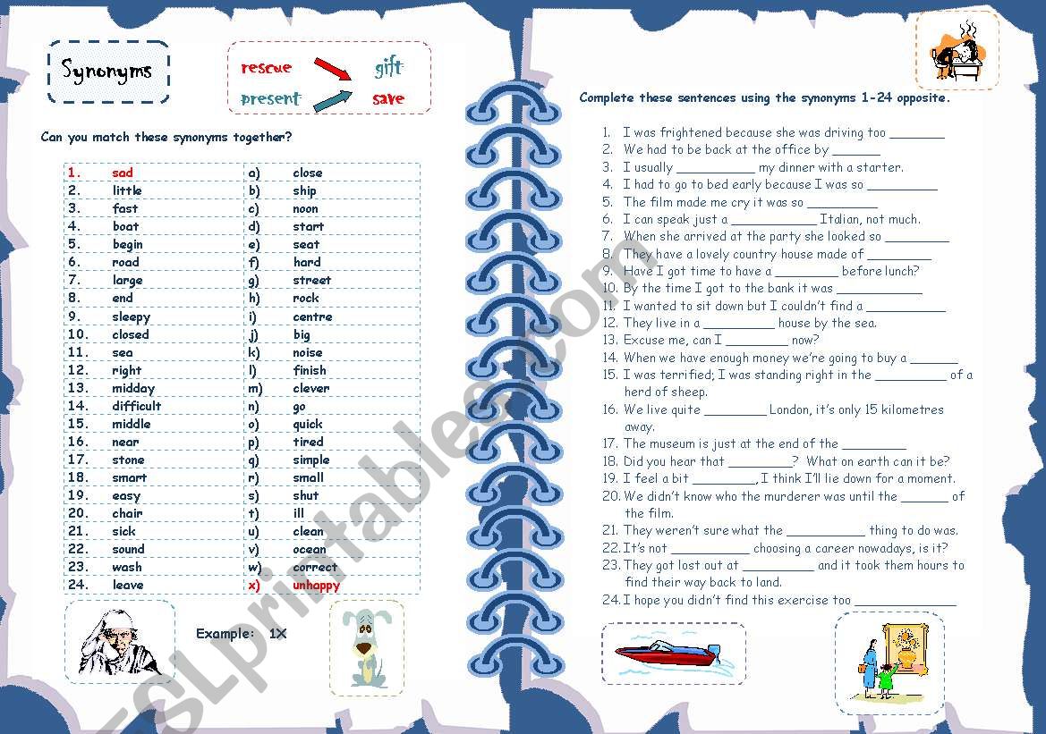 Synonyms worksheet