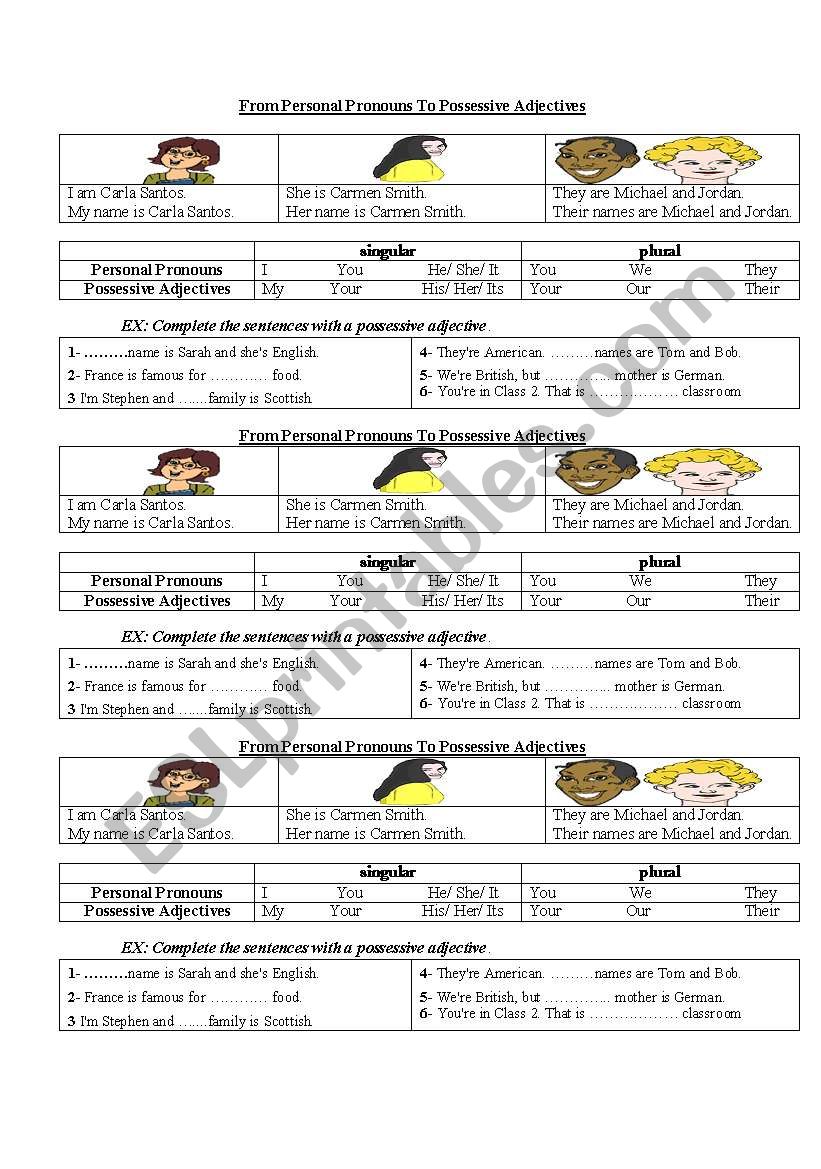posssessive adjectives worksheet