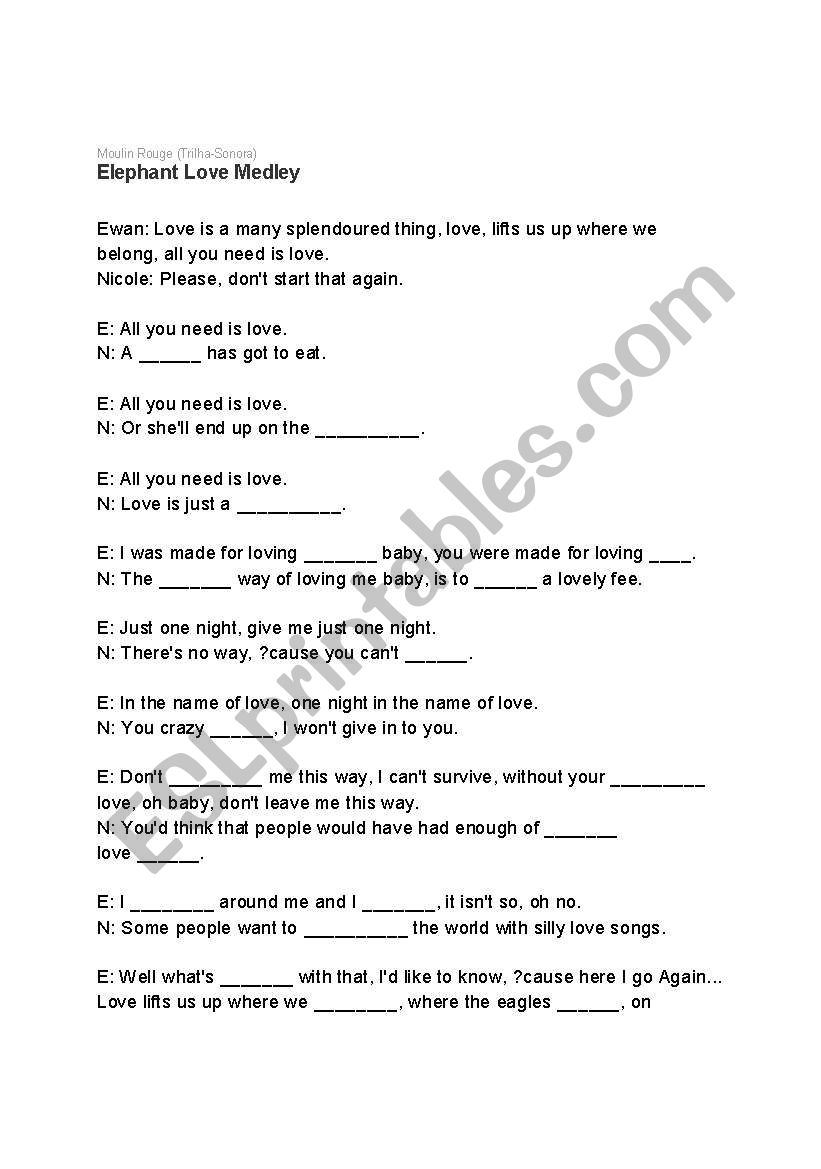 Elephant Love Medley worksheet