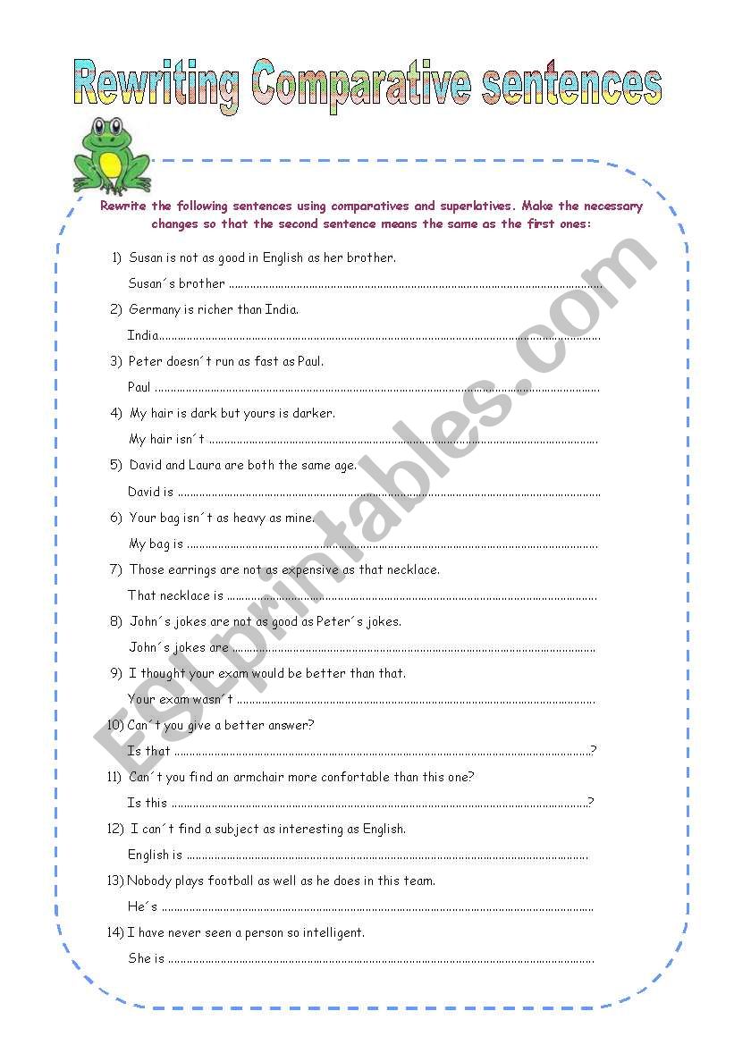 Comparative and Superlative worksheet