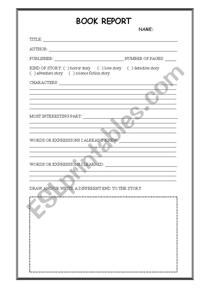 Book report worksheet