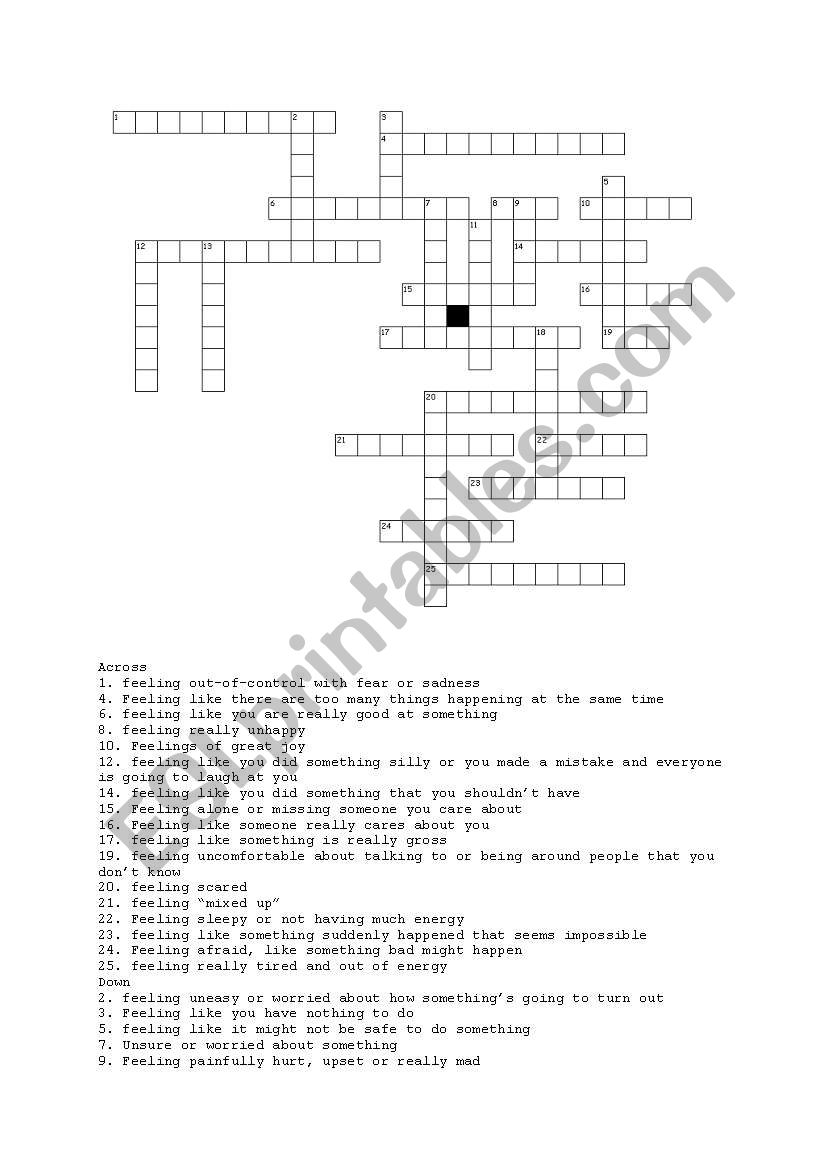 Feelings Crossword worksheet