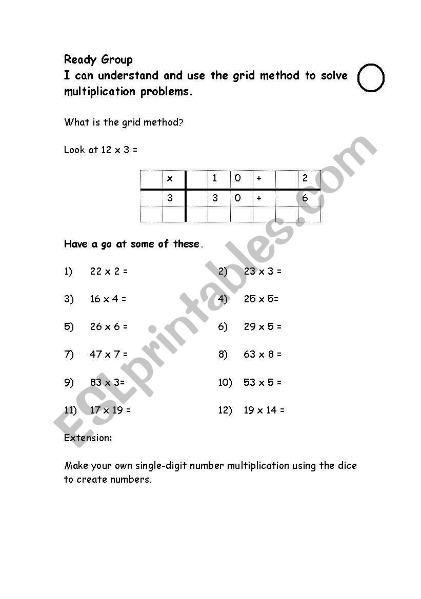 Grid multiplication worksheet