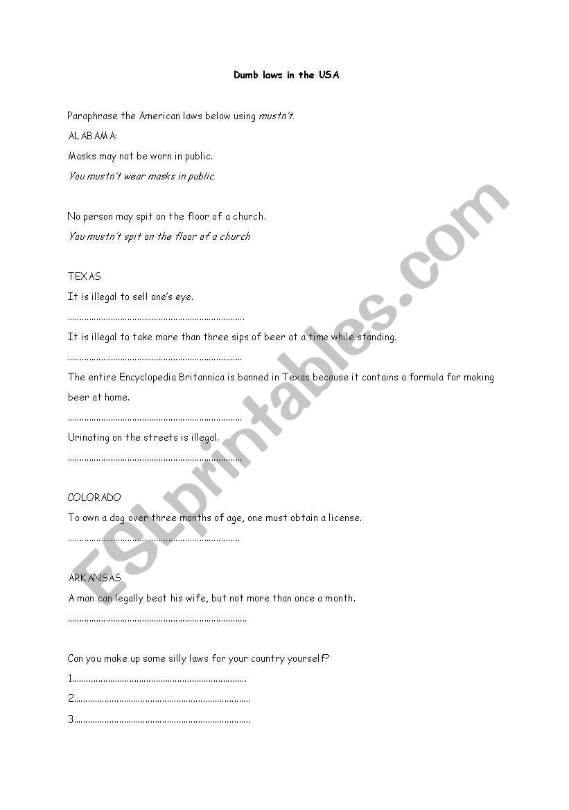 English Worksheets Dumb Laws In The USA The Use Of mustn t english-worksheets-dumb-laws-in-the-usa-the-use-of-mustn-t