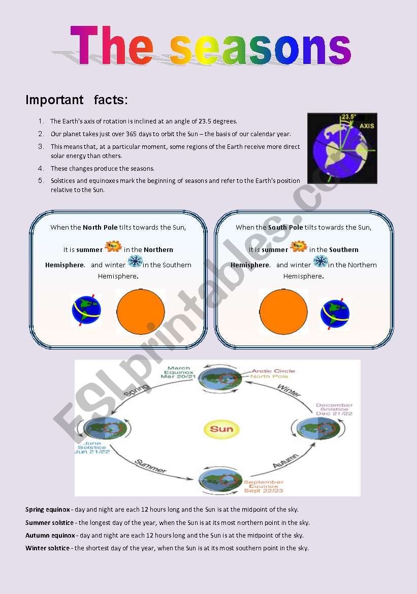 THE SEASONS ( 2page WS) worksheet