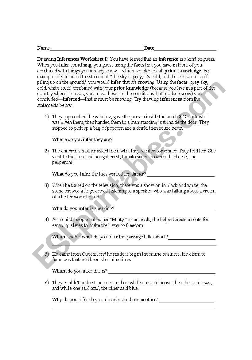 Drawing Inferences worksheet