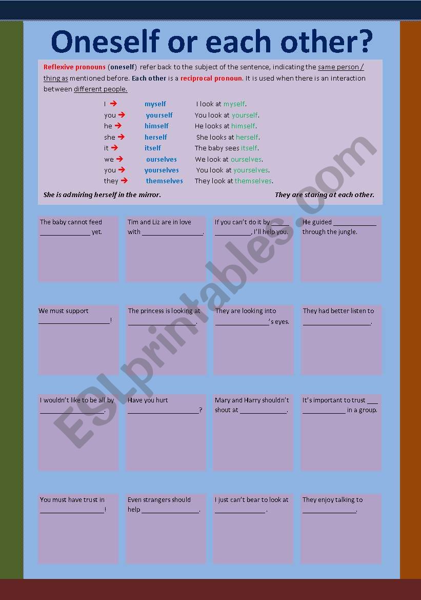 Oneself or each other? worksheet