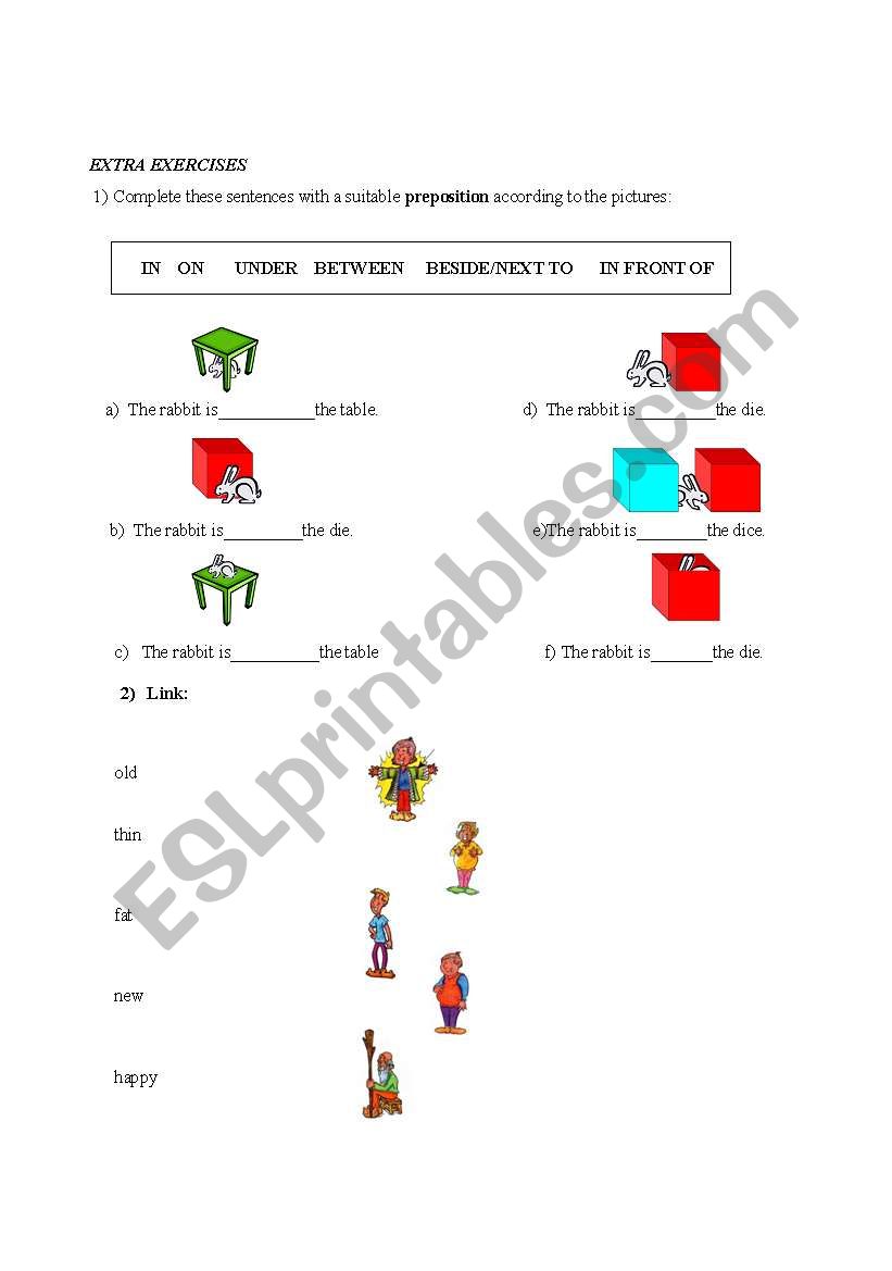 Prepositions of place and adjectives