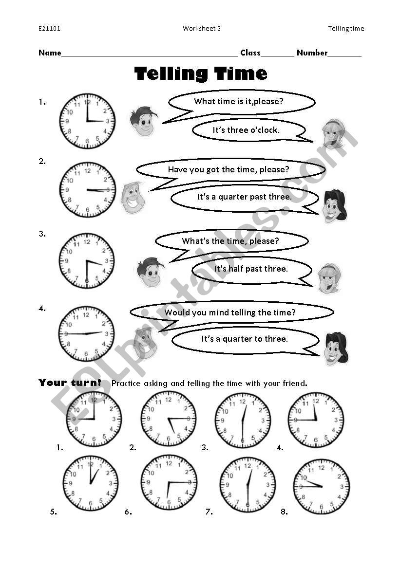 Telling time worksheet