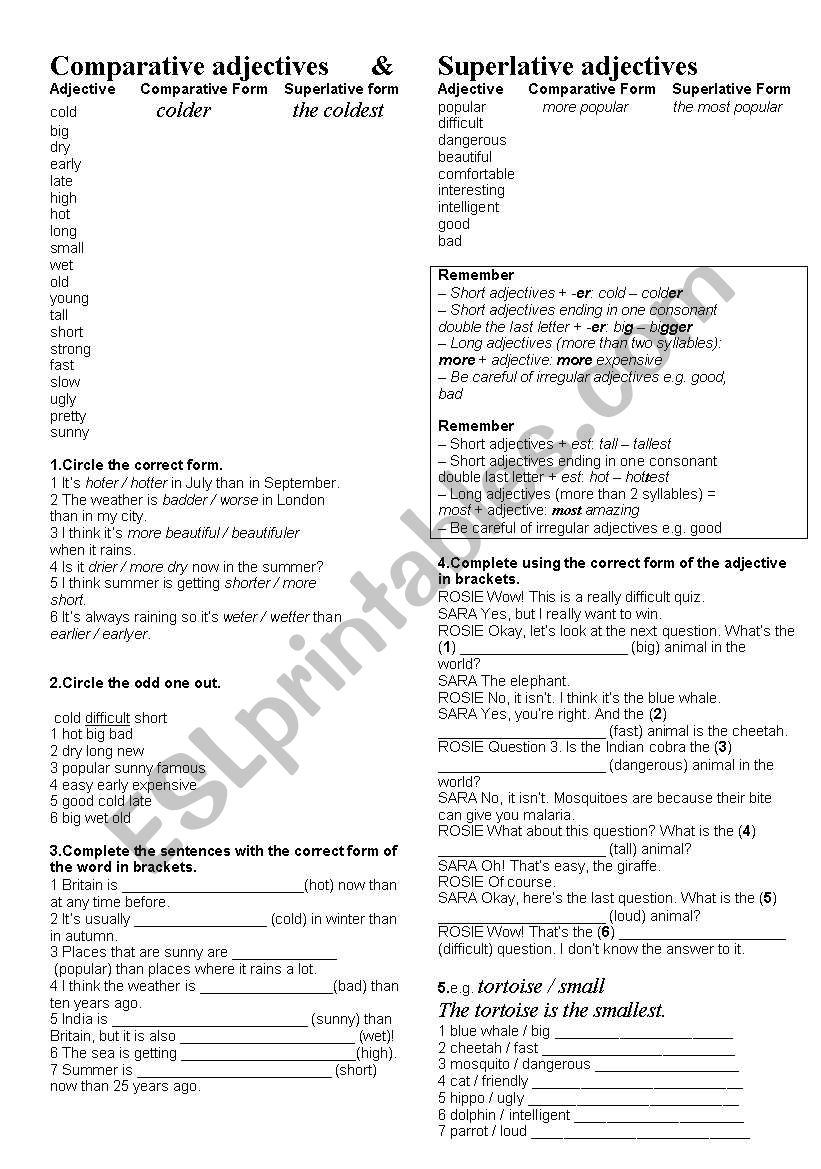 comparative adjectives worksheet