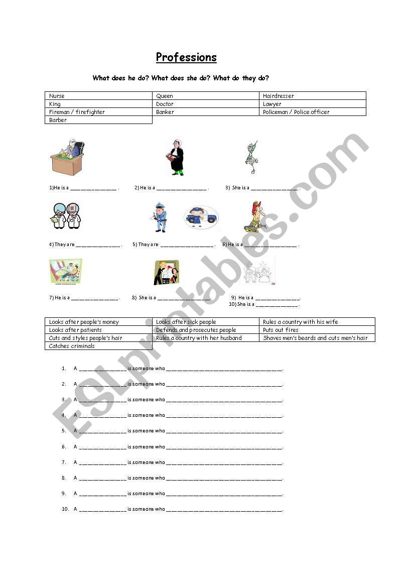 Professions worksheet