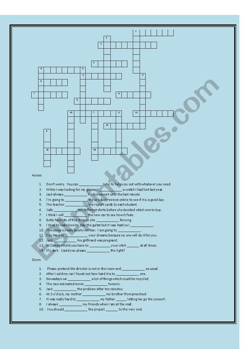 Phrasal Verbs Crossword Puzzle