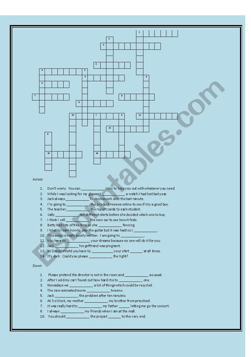 Phrasal Verbs Crossword Puzzle