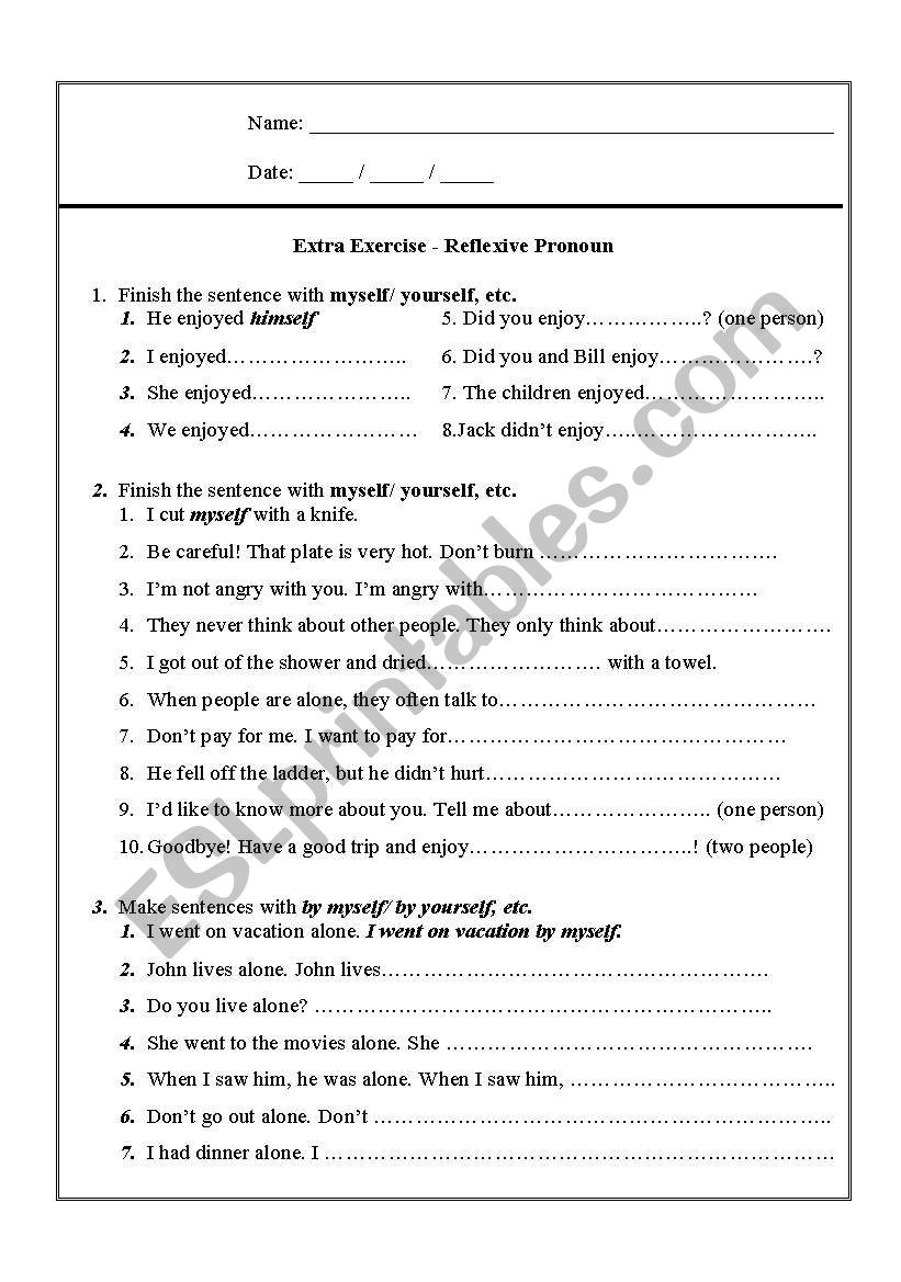 Reflexive Pronoun worksheet